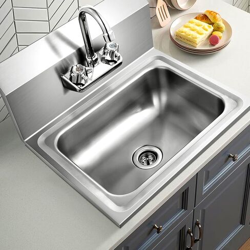 Giantex Stainless Steel Hand Sink with Faucet, Side Splash, Two Temperature Water Inlet, 17" x 15" Commercial Sink for Restaurant, Kitchen, Wall Mount in Saudi Arabia