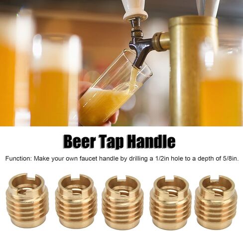 5Pcs Beer Tap Handle Nuts, Brass Threaded Beer Tap Beer Faucet Handle Inserts for 3/8in‑16 UNC External Thread for Wooden Tap Handles Homebrew Hardware in Saudi Arabia