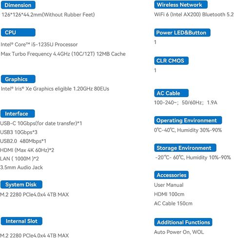 Beelink EQI Mini PC W11 Pro ، I7-12650H (10C/16T حتى 4.7 جيجا هرتز) ، 24 جيجابايت DDR4 1TB NVME SSD مع رسومات Intel UHD مدمجة في PSU WIFI 6/BT5.2/DIALD DISPAL MINI PC Computer in Kuwait