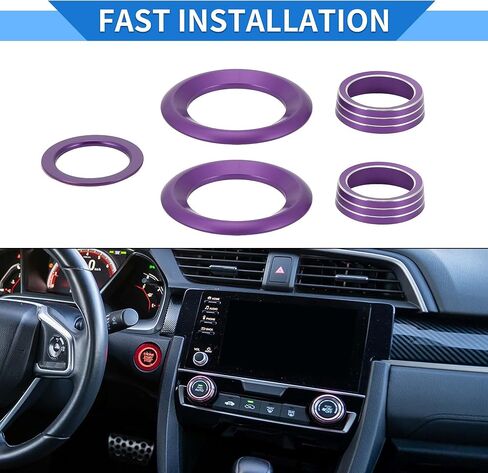5 PCS AC AC Air Complementer Engine START SPEAKER CONTROW SWIVE COVER RING متوافق مع هوندا سيفيك 2016-2021 ، سبيكة الألومنيوم القوية الأحمر in Saudi Arabia