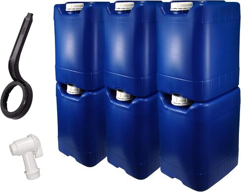 API Kirk Containers 5 Gallon Samson Stackers ، Blue ، 6 Pack (30 Gallons) ، مجموعة تخزين مياه الطوارئ - جديدة! - ينظف! - محاصر! تتضمن المجموعة حنفية واحدة in Kuwait