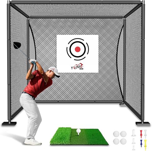 YUNIC Golf Driving Cage with Metal Frame - Choose Standard Hitting Target or Simulator Impact Screen in Saudi Arabia