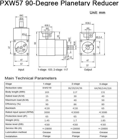 Speed Reducer PXW57 90-Degree Planetary Reducer Planetary Gearbox Ratio 3/4/6/10 for Nema 23 Step and Servo Motor Planetary Gearbox(10) in Kuwait