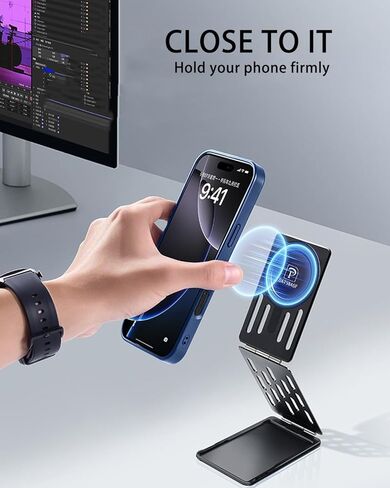سبيكة الألومنيوم Magsafe الهاتف مع تصميم قابل للطي - حامل بطاقة الائتمان ، زوايا قابلة للتعديل ، حامل محمول لـ iPhone16/15/14/12 in Saudi Arabia