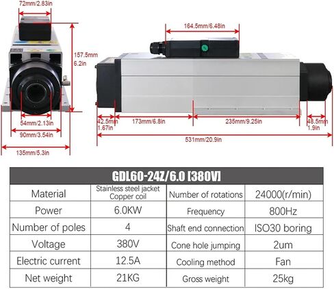 GDL60-24Z/6.0 6kw AC220v / 380v Auto Spindle 800Hz 24000RPM ISO30(220v) in Saudi Arabia