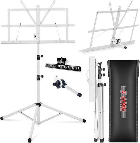 5 CORE Music Stand Height Adjustable Desktop Book Stands Portable Sheet Holder All Metal Bookstand Foldable Atril Para Partituras w Carrying Bag & Clip Black - MUS FLD BLK in Saudi Arabia