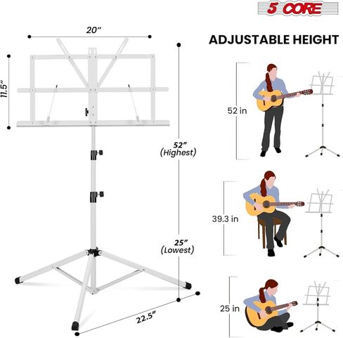 5 CORE Music Stand Height Adjustable Desktop Book Stands Portable Sheet Holder All Metal Bookstand Foldable Atril Para Partituras w Carrying Bag & Clip Black - MUS FLD BLK in Saudi Arabia