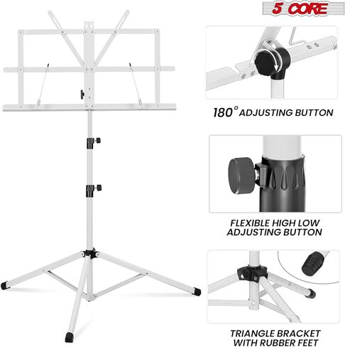 5 CORE Music Stand Height Adjustable Desktop Book Stands Portable Sheet Holder All Metal Bookstand Foldable Atril Para Partituras w Carrying Bag & Clip Black - MUS FLD BLK in Saudi Arabia