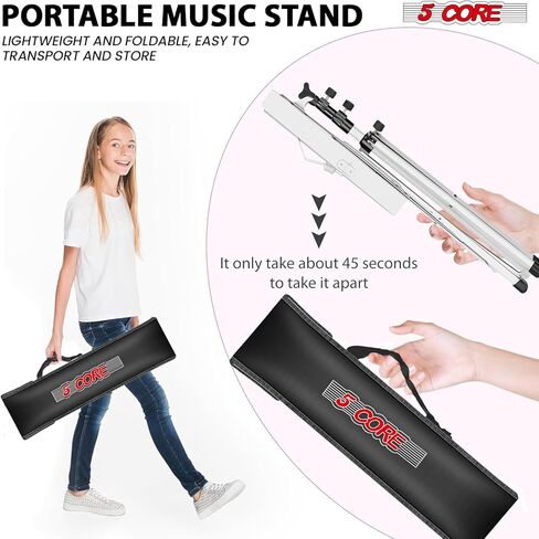 5 CORE Music Stand Height Adjustable Desktop Book Stands Portable Sheet Holder All Metal Bookstand Foldable Atril Para Partituras w Carrying Bag & Clip Black - MUS FLD BLK in Saudi Arabia