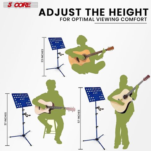 5Core Music Stand for Sheet Music Tripod ارتفاع قابلة للطي قابلة للطي قابلة للطي حامل ملاحظة Atril PARTITURAS W Light Clip - Mus fld HD ACC PNK in Kuwait