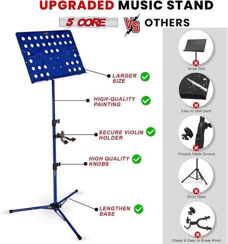 5Core Music Stand for Sheet Music Tripod ارتفاع قابلة للطي قابلة للطي قابلة للطي حامل ملاحظة Atril PARTITURAS W Light Clip - Mus fld HD ACC PNK in Kuwait
