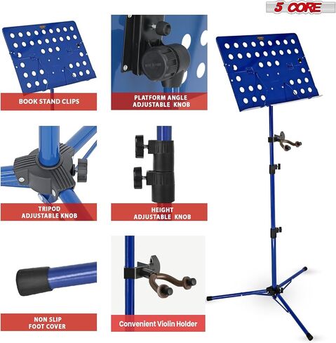 5Core Music Stand for Sheet Music Tripod ارتفاع قابلة للطي قابلة للطي قابلة للطي حامل ملاحظة Atril PARTITURAS W Light Clip - Mus fld HD ACC PNK in Kuwait
