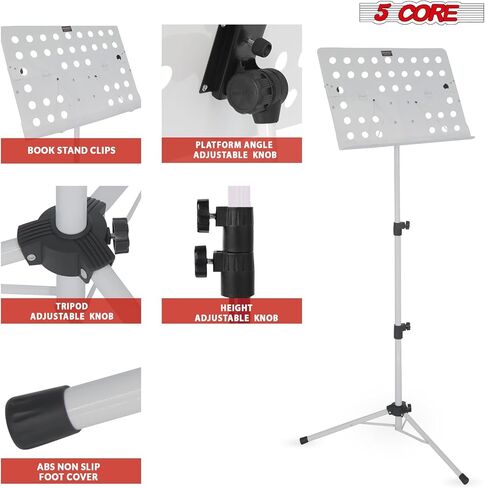 5Core Music Stand for Sheet Music Tripod ارتفاع قابلة للطي قابلة للطي قابلة للطي حامل ملاحظة Atril PARTITURAS W Light Clip - Mus fld HD ACC PNK in Saudi Arabia
