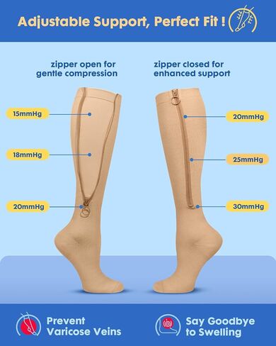 جوارب ضغط السوستة للنساء الرجال - جوارب ضغط مع بطانة داخلية سهلة على ، 20-30mmhg الدعم in Kuwait