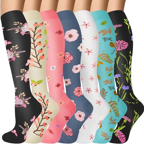 Compression Socks for Women & Men 7 Pairs Knee High Compression Socks 20-30 mmhg Best for Running,Nurse,Travel in Saudi Arabia