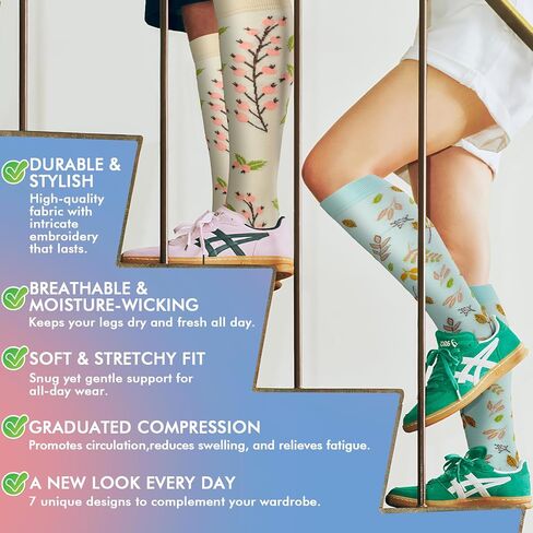 Compression Socks for Women & Men 7 Pairs Knee High Compression Socks 20-30 mmhg Best for Running,Nurse,Travel in Saudi Arabia