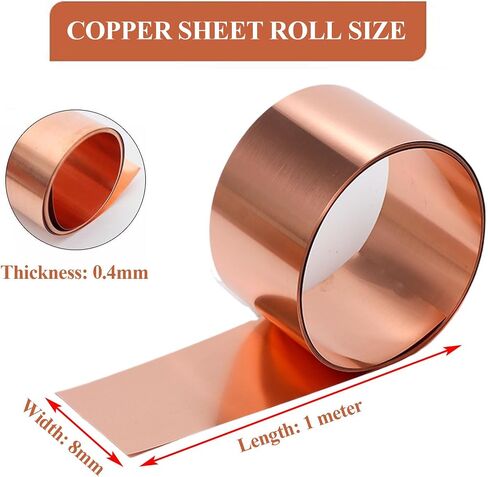 Thin Copper roll, 1 Meter Length Pure Copper Sheet Roll Thickness 0.4Mm, Copper Plate Metal Foil Suitable for Precision Machining and Crafts,0.4×8×1000mm(0.4x8x1000mm) in Saudi Arabia