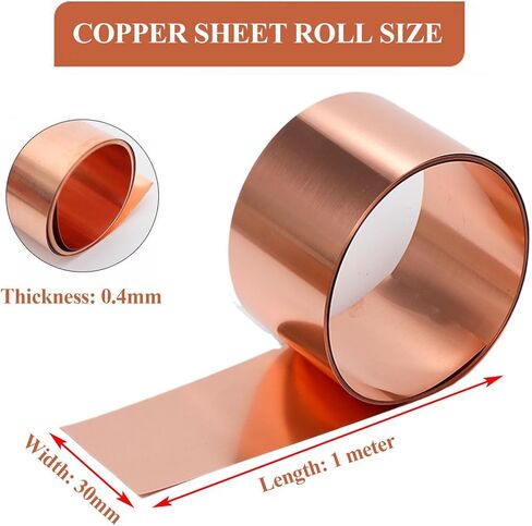 لفة نحاسية رقيقة ، طولها 1 متر طبق نقي ، سماكة لفة النحاس 0.4 مم عرض 30-55 مم ، رقائق معدنية من النحاس مناسبة للآلات الدقيقة ، (0.4x45x1000mm) in Kuwait