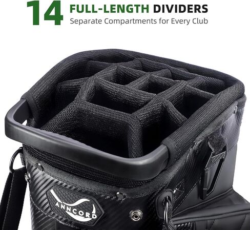 Golf Stand Bag with 14 Way Full Length Dividers, PU Leather Golf Bag for Men, Waterproof Golf Bags with Stand, 6 Pockets & Cooler Pouch, Adjustable Dual Straps, 2 Rain Cover Hood in Saudi Arabia