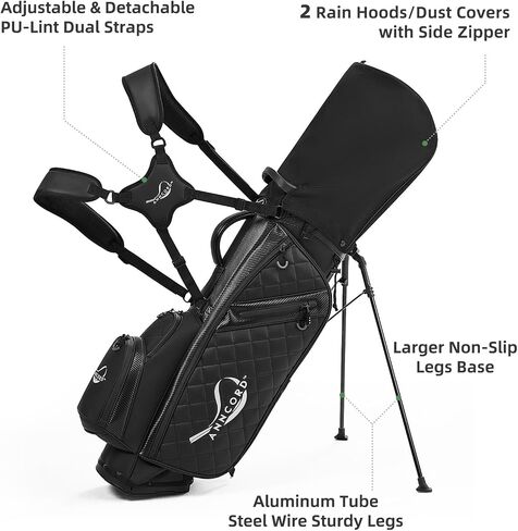 Golf Stand Bag with 14 Way Full Length Dividers, PU Leather Golf Bag for Men, Waterproof Golf Bags with Stand, 6 Pockets & Cooler Pouch, Adjustable Dual Straps, 2 Rain Cover Hood in Saudi Arabia