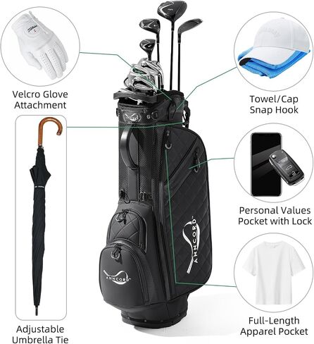 Golf Stand Bag with 14 Way Full Length Dividers, PU Leather Golf Bag for Men, Waterproof Golf Bags with Stand, 6 Pockets & Cooler Pouch, Adjustable Dual Straps, 2 Rain Cover Hood in Saudi Arabia