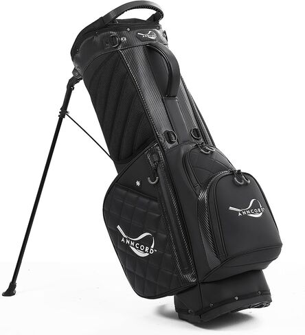 Golf Stand Bag with 14 Way Full Length Dividers, PU Leather Golf Bag for Men, Waterproof Golf Bags with Stand, 6 Pockets & Cooler Pouch, Adjustable Dual Straps, 2 Rain Cover Hood in Saudi Arabia