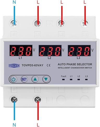 ثلاث مرحلة 3P+N DIN DIN Rail Phase Selector Voltmeter مع قابلة للتعديل فوق وتحت حامي مراقبة حماية الجهد (محدد طور 63A) in Saudi Arabia
