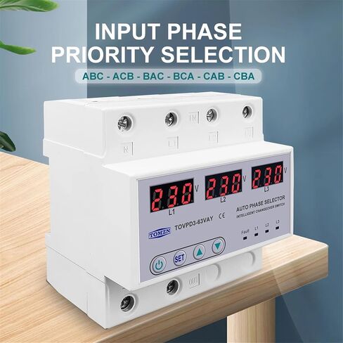 ثلاث مرحلة 3P+N DIN DIN Rail Phase Selector Voltmeter مع قابلة للتعديل فوق وتحت حامي مراقبة حماية الجهد (محدد طور 63A) in Saudi Arabia