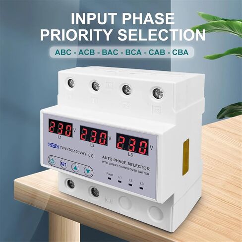 100A 3 Phase 3P+N Din Rail Phase selector Voltmeter with Adjustable Over and Under Voltage Protection Monitor Relays Protector in Saudi Arabia