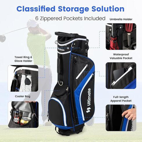 Goplus 14 Way Top Dividers Golf Stand Bag ، حقيبة خفيفة الوزن في نوادي الجولف مع حقيبة باردة ، 6 جيوب سحاب ، وأشرطة كتف مزدوجة ، محرك أمطار ، حقيبة غولف محمولة مع موقف للرجال نساء in Saudi Arabia