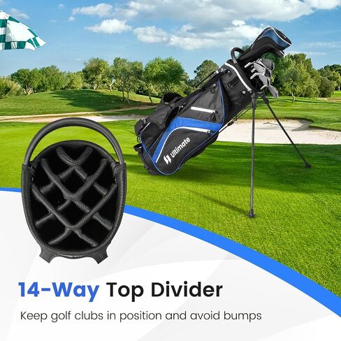 Goplus 14 Way Top Dividers Golf Stand Bag ، حقيبة خفيفة الوزن في نوادي الجولف مع حقيبة باردة ، 6 جيوب سحاب ، وأشرطة كتف مزدوجة ، محرك أمطار ، حقيبة غولف محمولة مع موقف للرجال نساء in Saudi Arabia