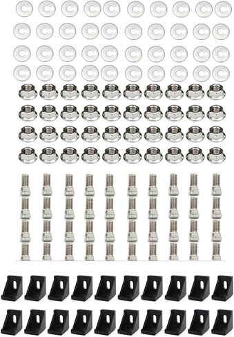 140pcs 3030 موصلات ملف تعريف الألومنيوم 20pcs بين قوسين زاوية + 40pcs M6x16mm t براغي الترباس + 40pcs M6 Hex Hox Nuts + 6x16x2 غسالات (أسود) in Kuwait