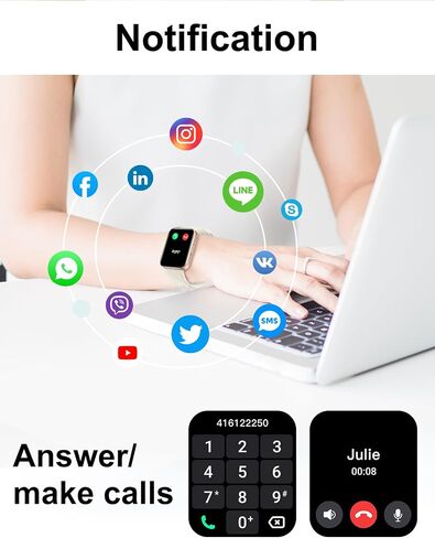 Watch Smart Watch (إجابة/إجراء مكالمات) ، ساعات ذكية 1.85 "للنساء للنساء ، تتتبع اللياقة البدنية للنساء مع 100+ أوضاع رياضية شاشة شاشة لمعدل ضربات القلب لـ iOS Android Ponts مقاومة للماء (الوردي الفاتح) in Saudi Arabia