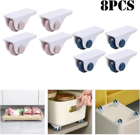 4/8-Pack Noiseless Wheels to Move Storage Boxes, Trash Bins & Cabinets Tool-Free Sticky Installation Sticky-Tape Pulley Wheels(8Pcs Pink) in Kuwait