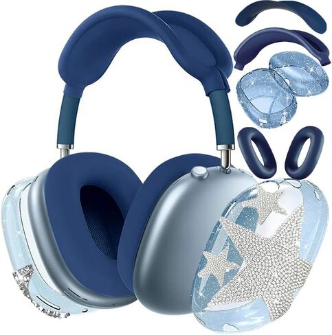Case Cover for AirPods Max Headphones Clear Soft Anti-Scratch Antislip Protective Cover Bling Decorations for Apple AirPods Max (2024/2020) (White Stars) in Saudi Arabia