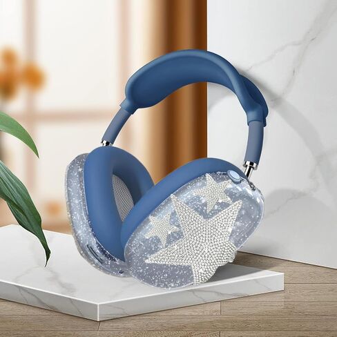 Case Cover for AirPods Max Headphones Clear Soft Anti-Scratch Antislip Protective Cover Bling Decorations for Apple AirPods Max (2024/2020) (White Stars) in Saudi Arabia