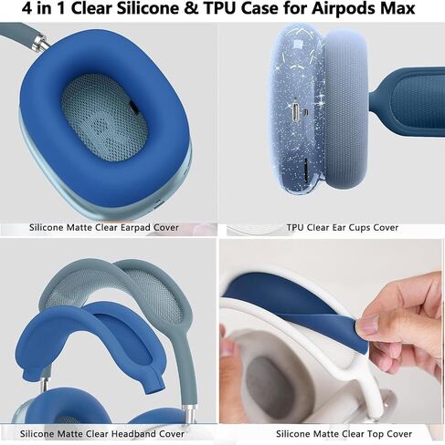 Case Cover for AirPods Max Headphones Clear Soft Anti-Scratch Antislip Protective Cover Bling Decorations for Apple AirPods Max (2024/2020) (White Stars) in Saudi Arabia