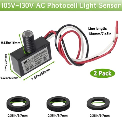 2-pack 105V-130V AC مستشعرات الضوء الخلفي الضوئي ， مفاتيح الإضاءة التلقائية إلى الفجر-مقاومة للطقس ， تناسب الإضاءة في الهواء الطلق ， عناصر التحكم الكهروضوئية مع شروق الشمس وغروب الشمس in Saudi Arabia