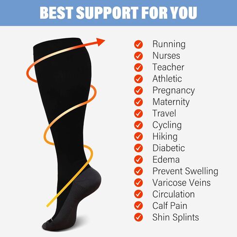 CaiDieNu Plus Size Compression Socks: Wide Calf Compression Socks for Women and Men Knee High Pregnant Nurses Running Travel in Kuwait