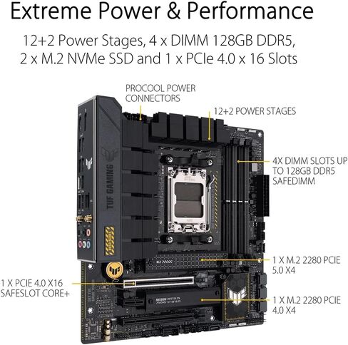 ASUS TUF GAMING B650E-E WIFI AMD AM5 B650 ATX motherboard, 8+2+1 80A DrMOS stage, DDR5, PCIe 5.0 Ready, 3x M.2, Wi-Fi 6E, 2.5 Gb LAN, DisplayPort, HDMI™, USB 20Gbps Type-C®, BIOS FlashBack™, Aura Sync in Saudi Arabia