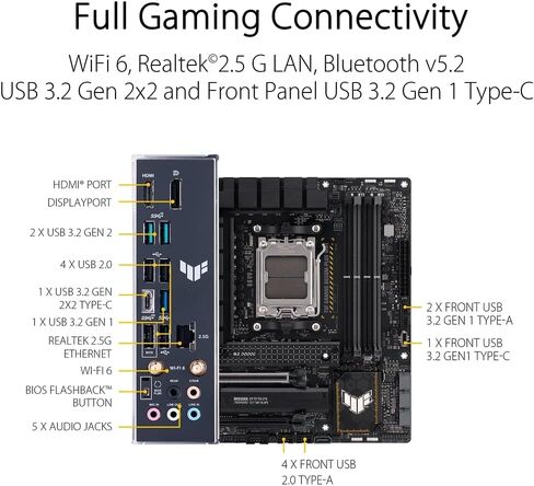 ASUS TUF GAMING B650E-E WIFI AMD AM5 B650 ATX motherboard, 8+2+1 80A DrMOS stage, DDR5, PCIe 5.0 Ready, 3x M.2, Wi-Fi 6E, 2.5 Gb LAN, DisplayPort, HDMI™, USB 20Gbps Type-C®, BIOS FlashBack™, Aura Sync in Saudi Arabia