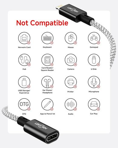 2 Pack 27W USB C Female to Lightning Male Cable Adapter, Type C Converter Cord Connector with Fast Charging & Data Transfer for iPhone 14/13/12/11,iPad, Airpods,Not for Audio/Headphone/OTG in Saudi Arabia