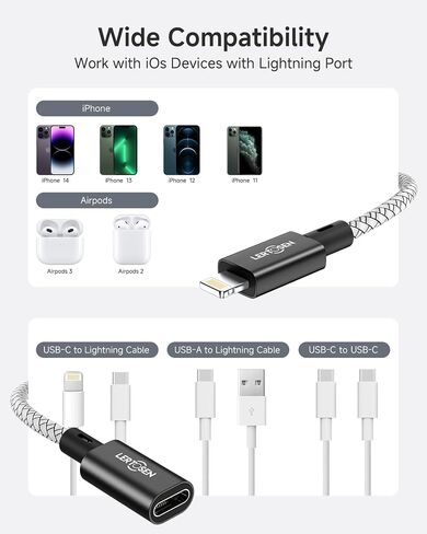 2 Pack 27W USB C Female to Lightning Male Cable Adapter, Type C Converter Cord Connector with Fast Charging & Data Transfer for iPhone 14/13/12/11,iPad, Airpods,Not for Audio/Headphone/OTG in Saudi Arabia