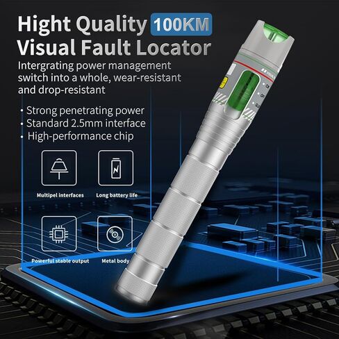 2PCS 100KM Visual Fault Locator for Fiber Optic Cables, VFL Support FC/ST/SC/LC Interfaces, Long-Range Fault Finder, Fiber Light Pen Tester, High-Precision OTDR Mapping Tool for FTTH, Telecom, Datacom in Kuwait