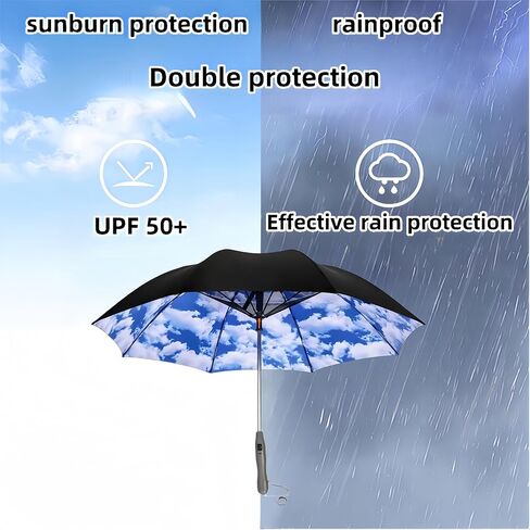 Umbrella with Fan & Mist Spray - Rechargeable UV Protective Cooling Umbrella for Patio, Beach, Travel | Portable Misting System & Detachable Water Bottle Included in Saudi Arabia