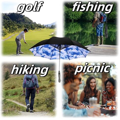 Umbrella with Fan & Mist Spray - Rechargeable UV Protective Cooling Umbrella for Patio, Beach, Travel | Portable Misting System & Detachable Water Bottle Included in Saudi Arabia