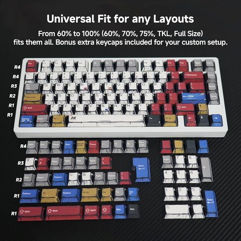 Retro PBT Keycaps -Anime Themed PBT Keycaps - Cherry Profile Shine Through Side Print Keycap Set for Mechanical Keyboard (137 Keys) - Colorful Gradient Design, Durable Material in Saudi Arabia