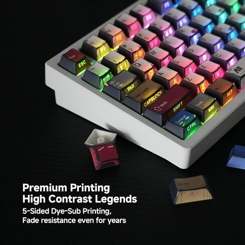 Retro PBT Keycaps -Anime Themed PBT Keycaps - Cherry Profile Shine Through Side Print Keycap Set for Mechanical Keyboard (137 Keys) - Colorful Gradient Design, Durable Material in Saudi Arabia