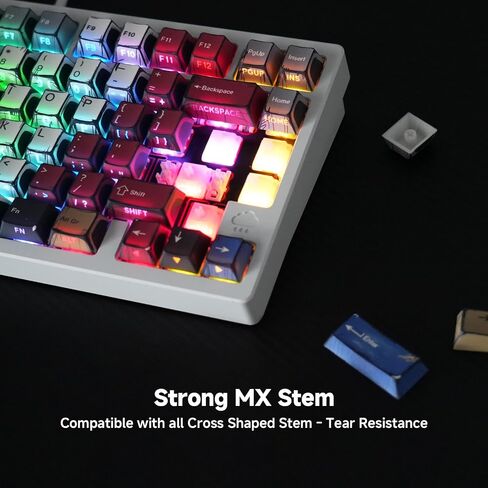 Retro PBT Keycaps -Anime Themed PBT Keycaps - Cherry Profile Shine Through Side Print Keycap Set for Mechanical Keyboard (137 Keys) - Colorful Gradient Design, Durable Material in Saudi Arabia