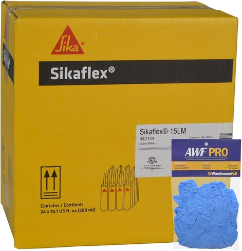 Sikaflex 15lm White-Non-SAG ، مرونة عالية ، مانع تسرب بولي يوريثان ، خرطوشة 10.1 أوقية مع قفازات AWF Pro ، حزمة 12 in Kuwait